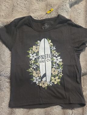 Kids O'Neill Black Tee with Surfboard Floral Graphic